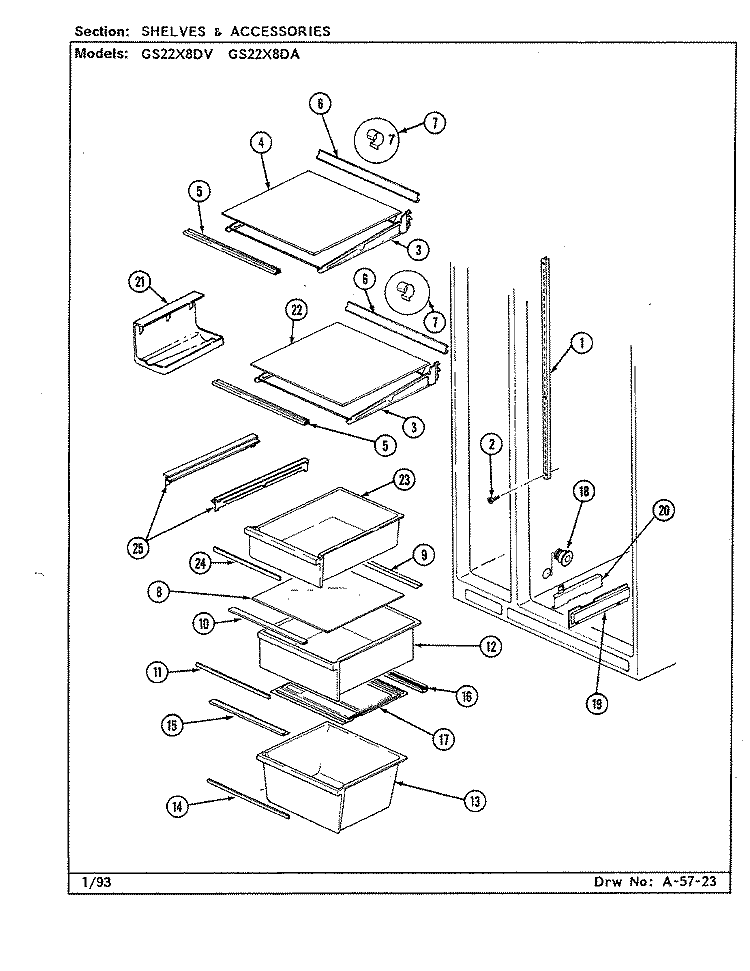 SHELVES & ACCESSORIES Diagram and Parts List for GS22X8DV DR33B Admiral Refrigerator