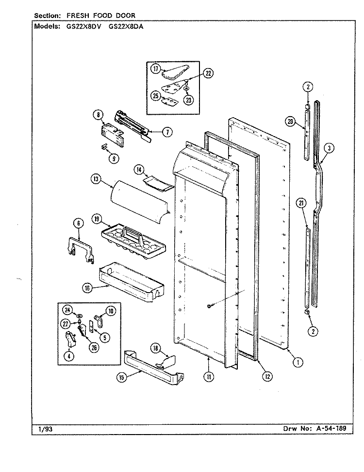 FRESH FOOD DOOR Diagram and Parts List for GS22X8DA DR34A Admiral Refrigerator