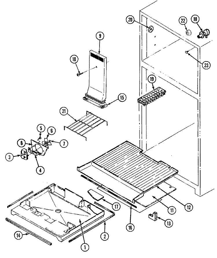 FREEZER COMPARTMENT Diagram and Parts List for RB170PW DG25A Magic Chef Refrigerator