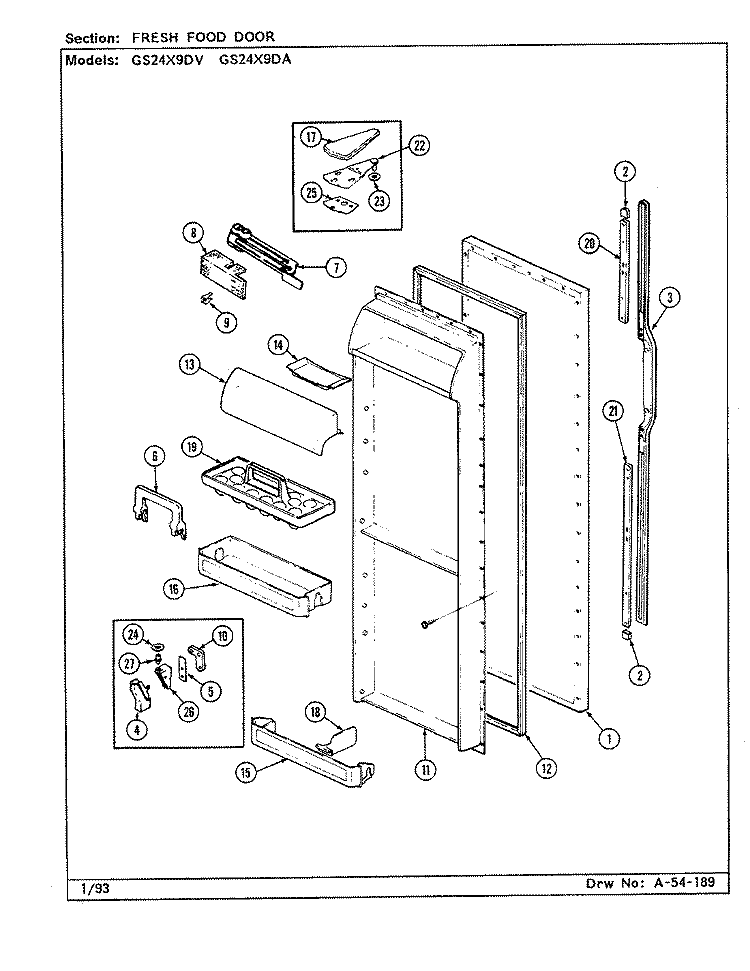 FRESH FOOD DOOR Diagram and Parts List for GS24X9DA DR86A Admiral Refrigerator