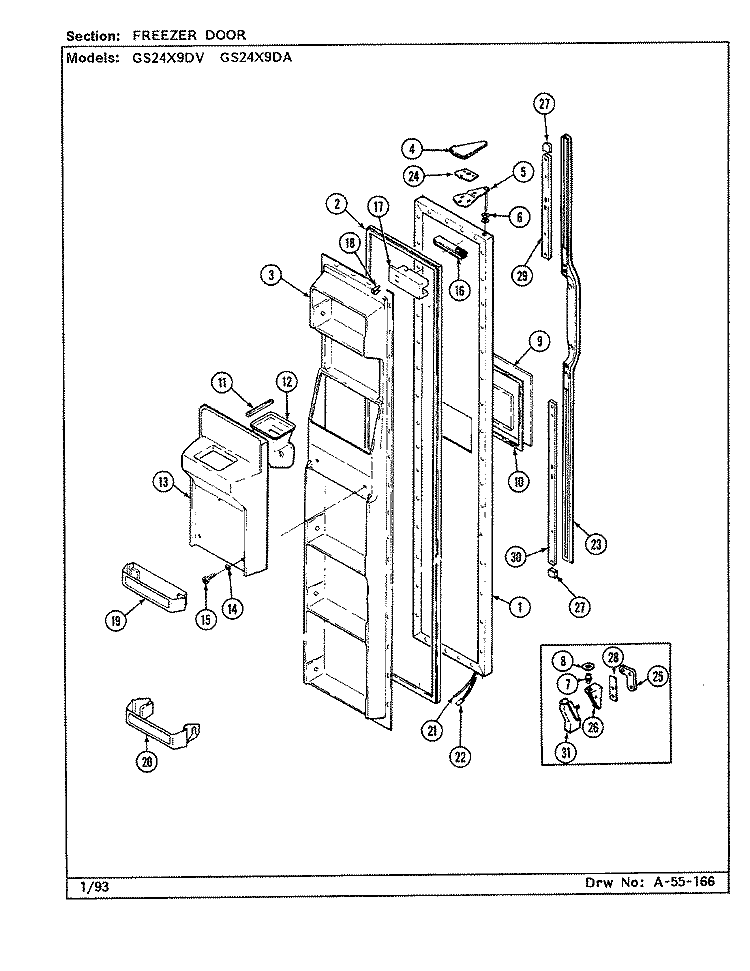 FREEZER DOOR Diagram and Parts List for GS24X9DA DR86A Admiral Refrigerator