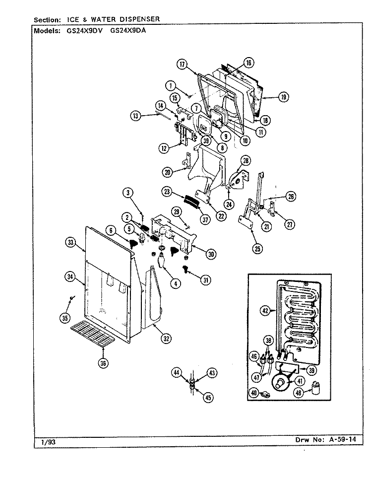 ICE & WATER DISPENSER Diagram and Parts List for GS24X9DA DR86A Admiral Refrigerator