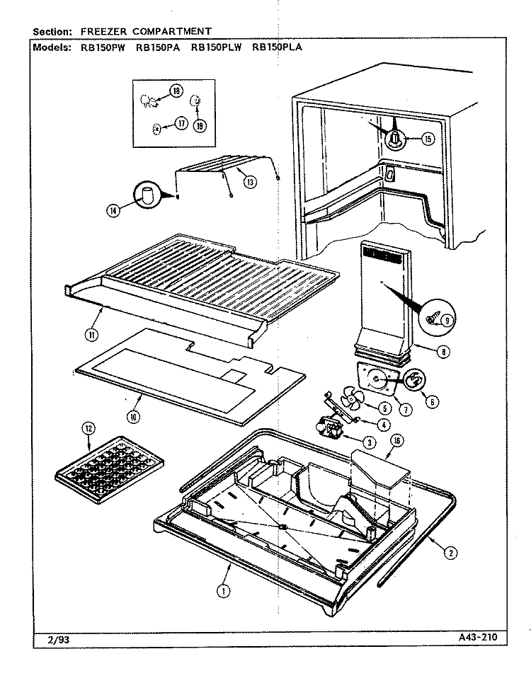 FREEZER COMPARTMENT Diagram and Parts List for RB150PA DG05A Magic Chef Refrigerator