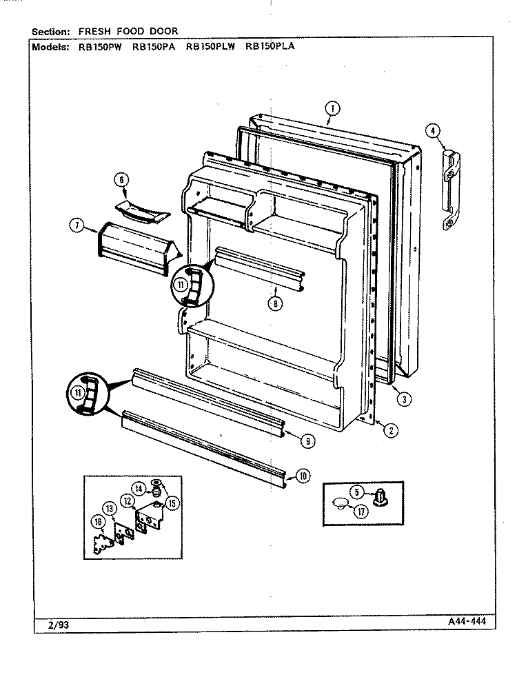 FRESH FOOD DOOR Diagram and Parts List for RB150PA DG05A Magic Chef Refrigerator