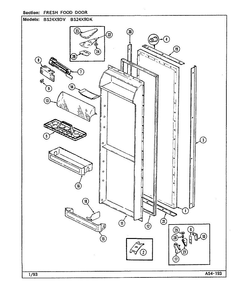 FRESH FOOD DOOR Diagram and Parts List for BS24X9DK DN92A Admiral Refrigerator