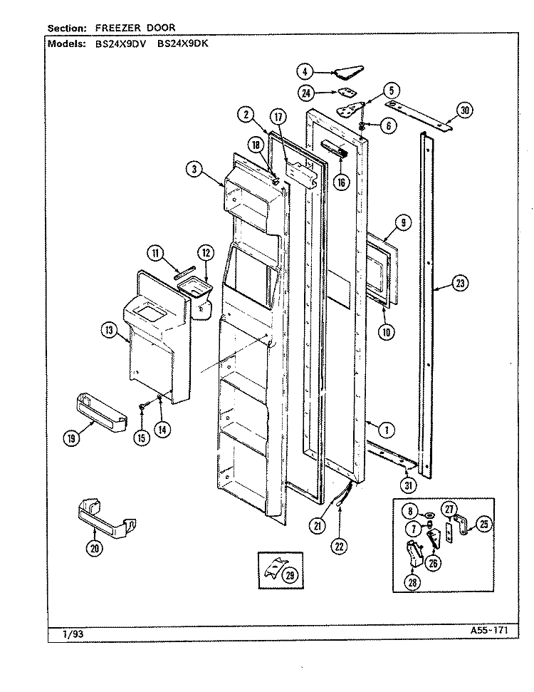 FREEZER DOOR Diagram and Parts List for BS24X9DK DN92A Admiral Refrigerator