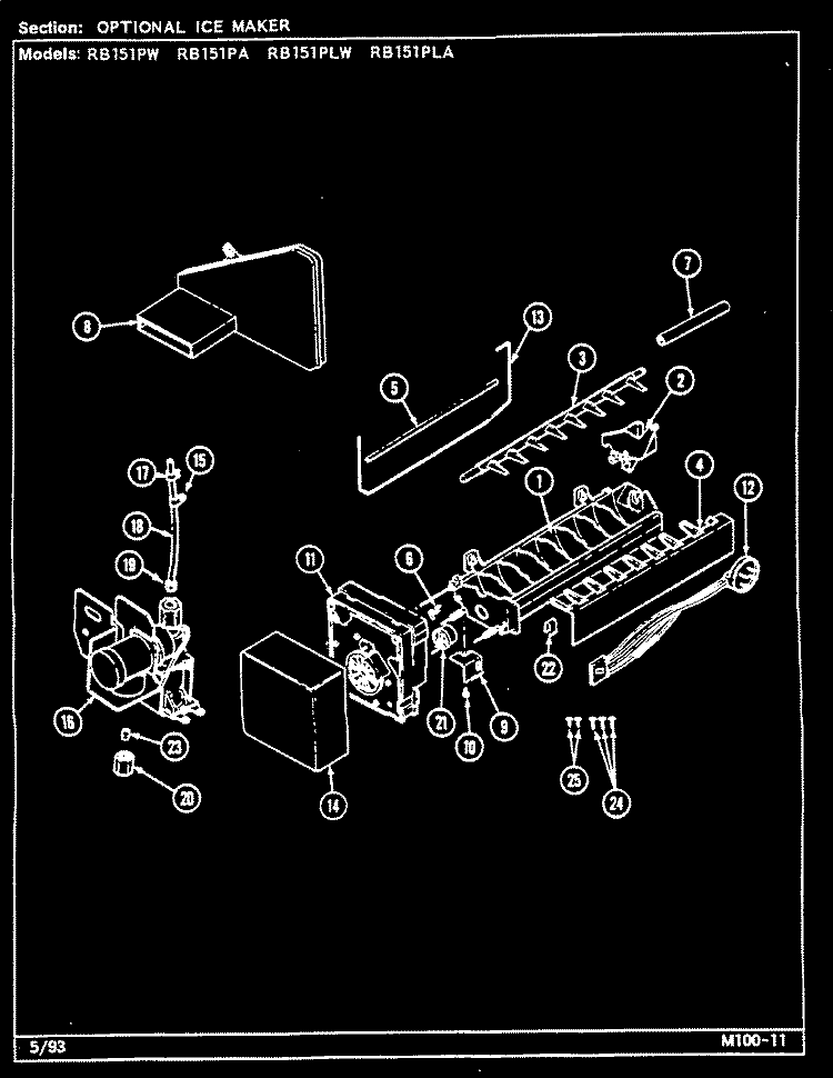 OPTIONAL ICE MAKER Diagram and Parts List for RB151PW DG01A Magic Chef Refrigerator