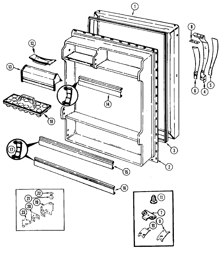 FRESH FOOD DOOR Diagram and Parts List for GT17X43A DF36A Admiral Refrigerator