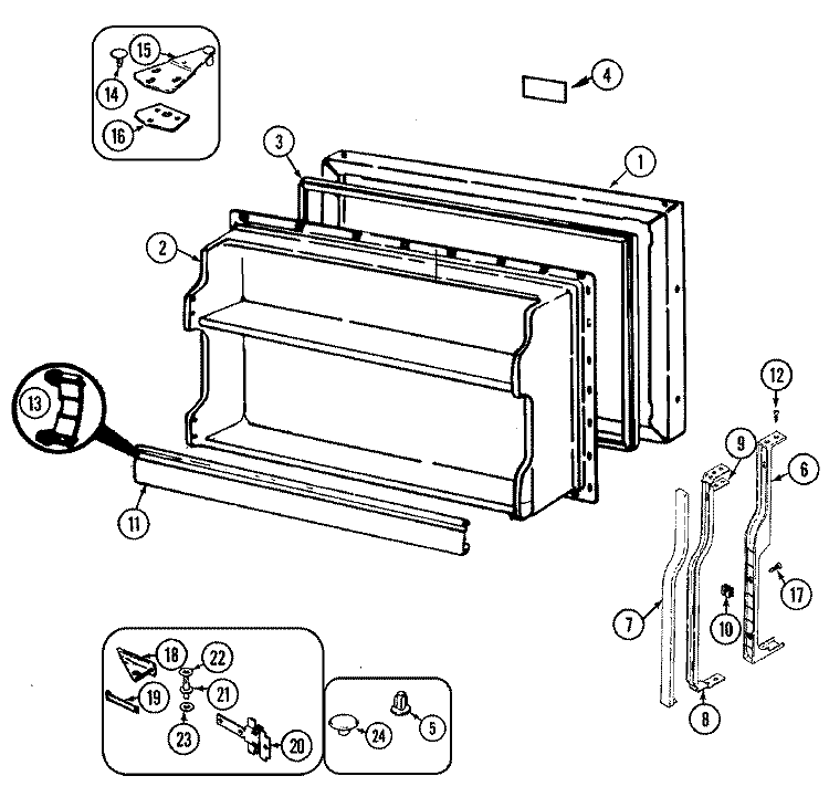 FREEZER DOOR Diagram and Parts List for RTCA196AAM  Admiral Refrigerator