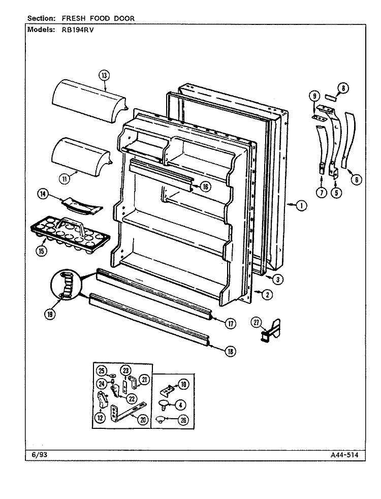 FRESH FOOD DOOR Diagram and Parts List for RB194RV DG68A Magic Chef Refrigerator