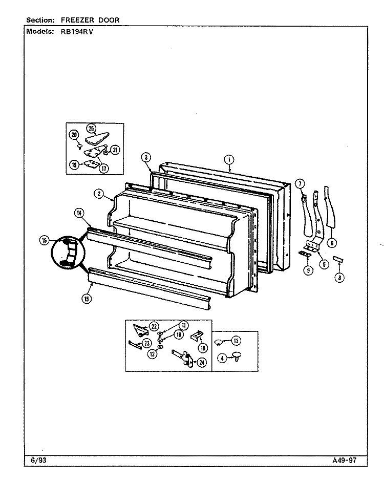 FREEZER DOOR Diagram and Parts List for RB194RV DG68A Magic Chef Refrigerator