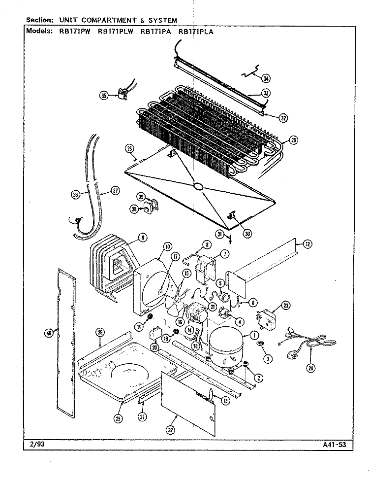 UNIT COMPARTMENT & SYSTEM Diagram and Parts List for RB171PLA DG24A Magic Chef Refrigerator