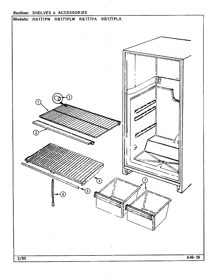 SHELVES & ACCESSORIES Diagram and Parts List for RB171PLA DG24A Magic Chef Refrigerator