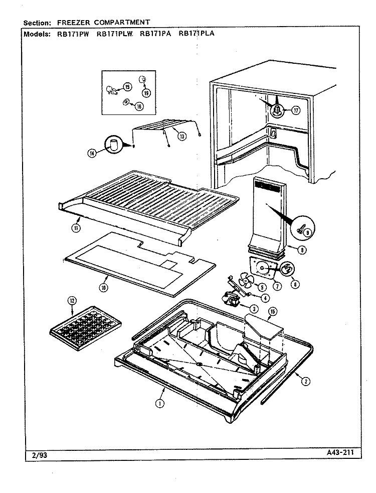 FREEZER COMPARTMENT Diagram and Parts List for RB171PLA DG24A Magic Chef Refrigerator