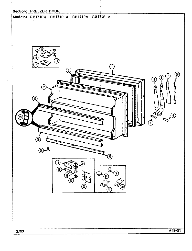 FREEZER DOOR Diagram and Parts List for RB171PLA DG24A Magic Chef Refrigerator