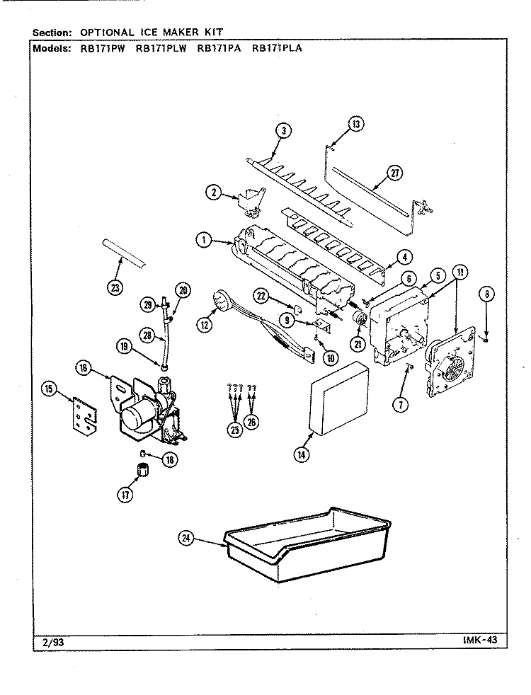 OPTIONAL ICE MAKER KIT Diagram and Parts List for RB171PLA DG24A Magic Chef Refrigerator