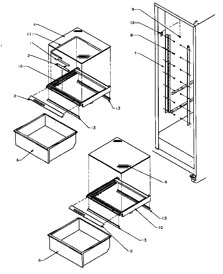 Ref Shelving And Drawers Diagram and Parts List for SQD25N2L-P1181317WL  Amana Refrigerator