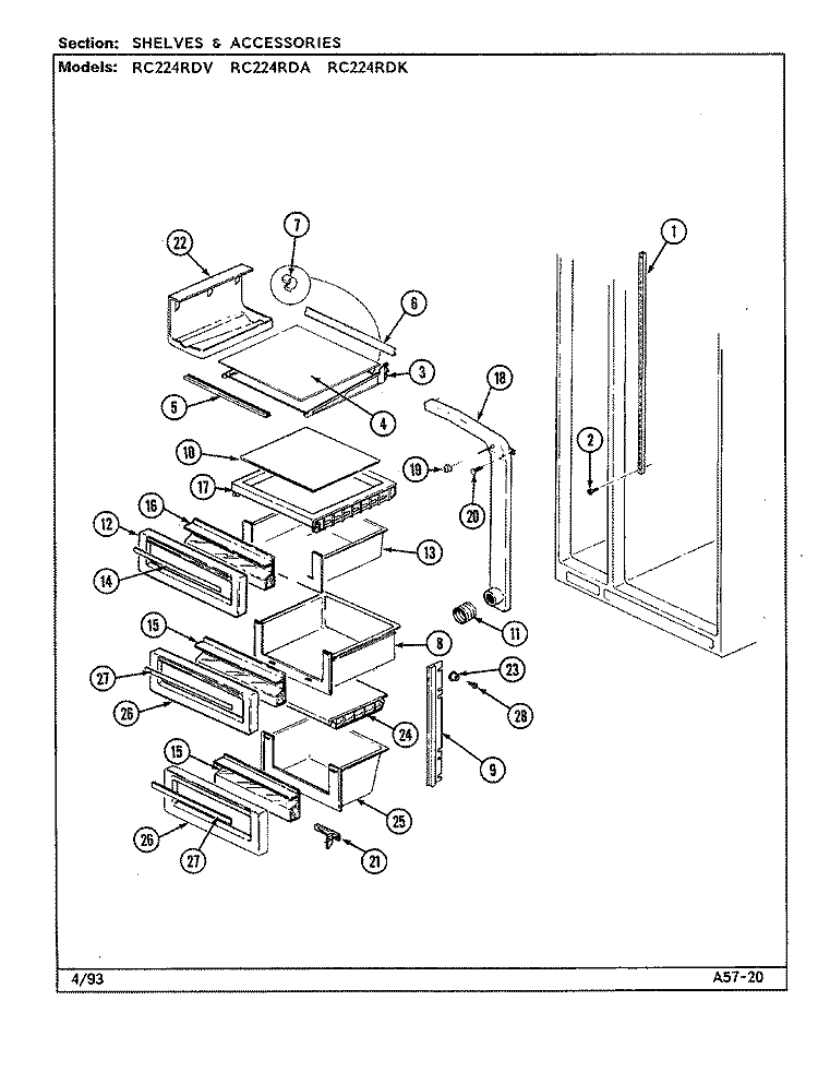 SHELVES & ACCESSORIES Diagram and Parts List for RC224RDV DS36A Amana Refrigerator