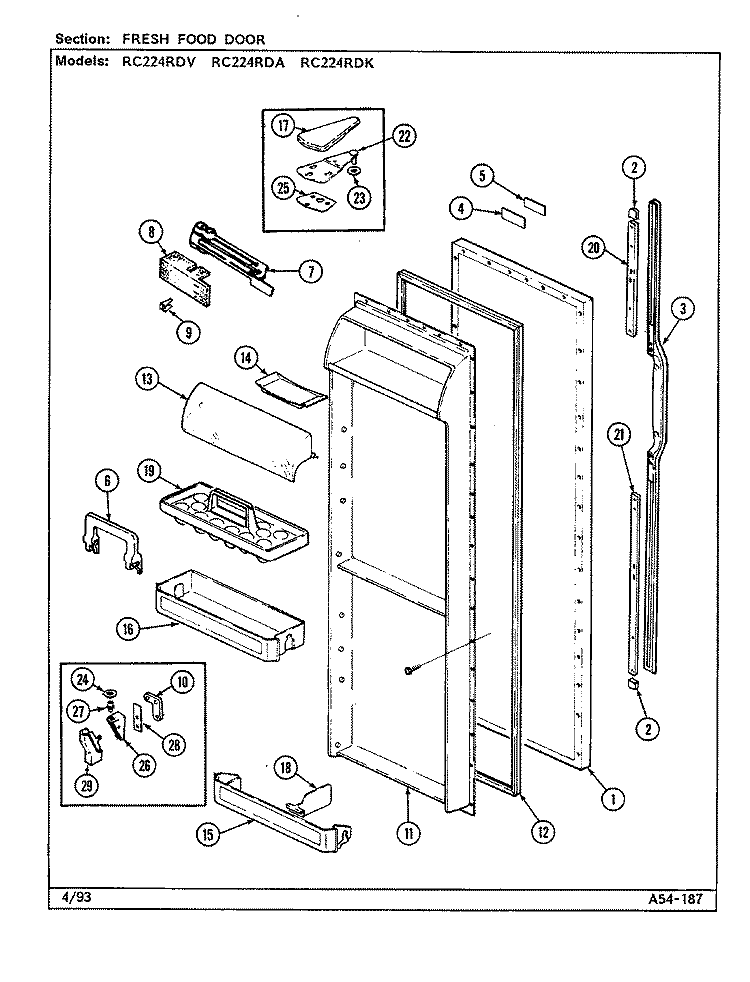 FRESH FOOD DOOR Diagram and Parts List for RC224RDA DS37B Amana Refrigerator