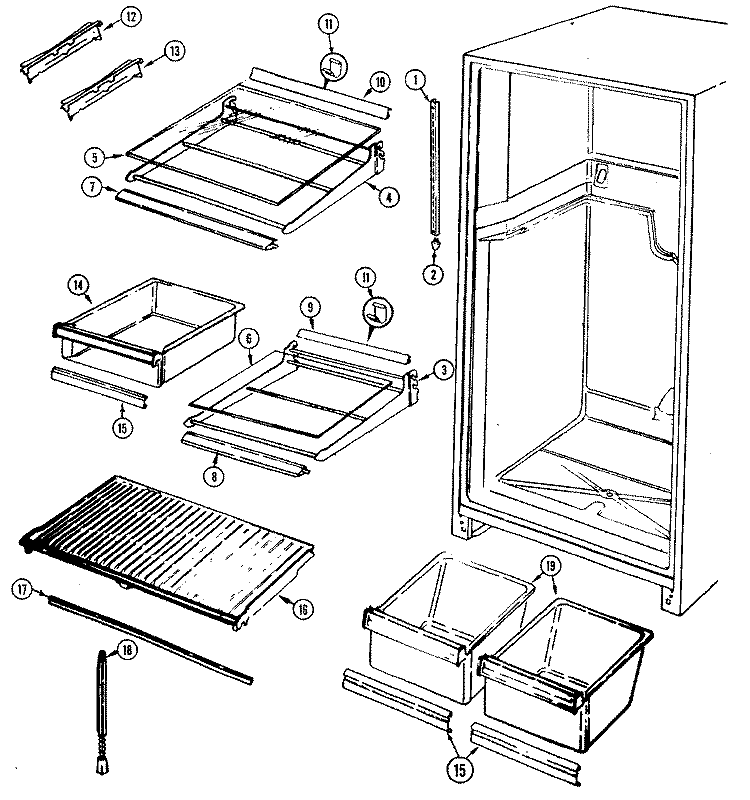 SHELVES & ACCESSORIES Diagram and Parts List for GT17X93V DF25A International Refrigerator