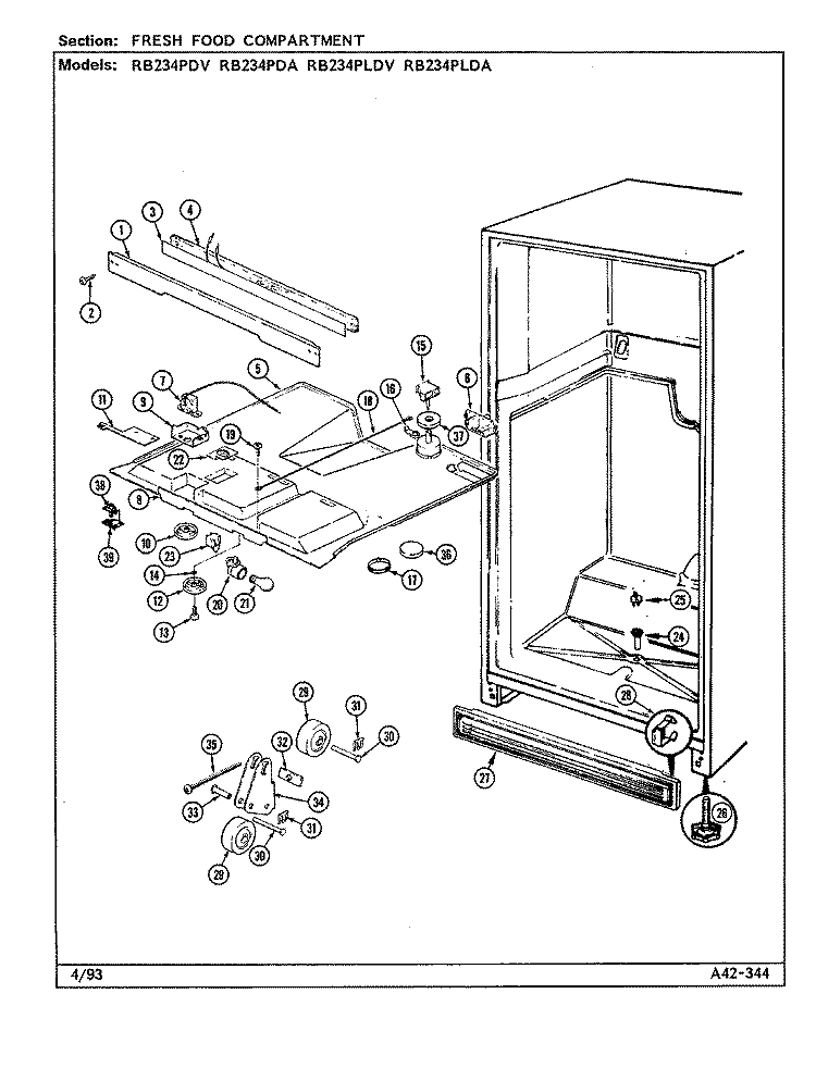 FRESH FOOD COMPARTMENT Diagram and Parts List for RB234PDA DG98A Admiral Refrigerator