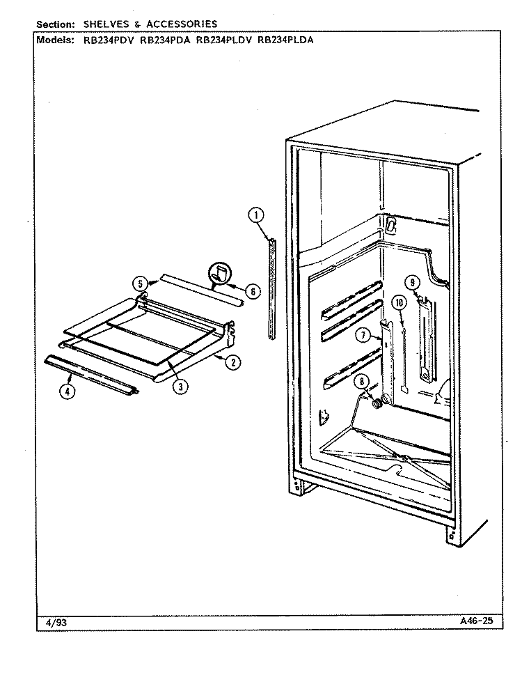 SHELVES & ACCESSORIES Diagram and Parts List for RB234PDA DG98A Admiral Refrigerator