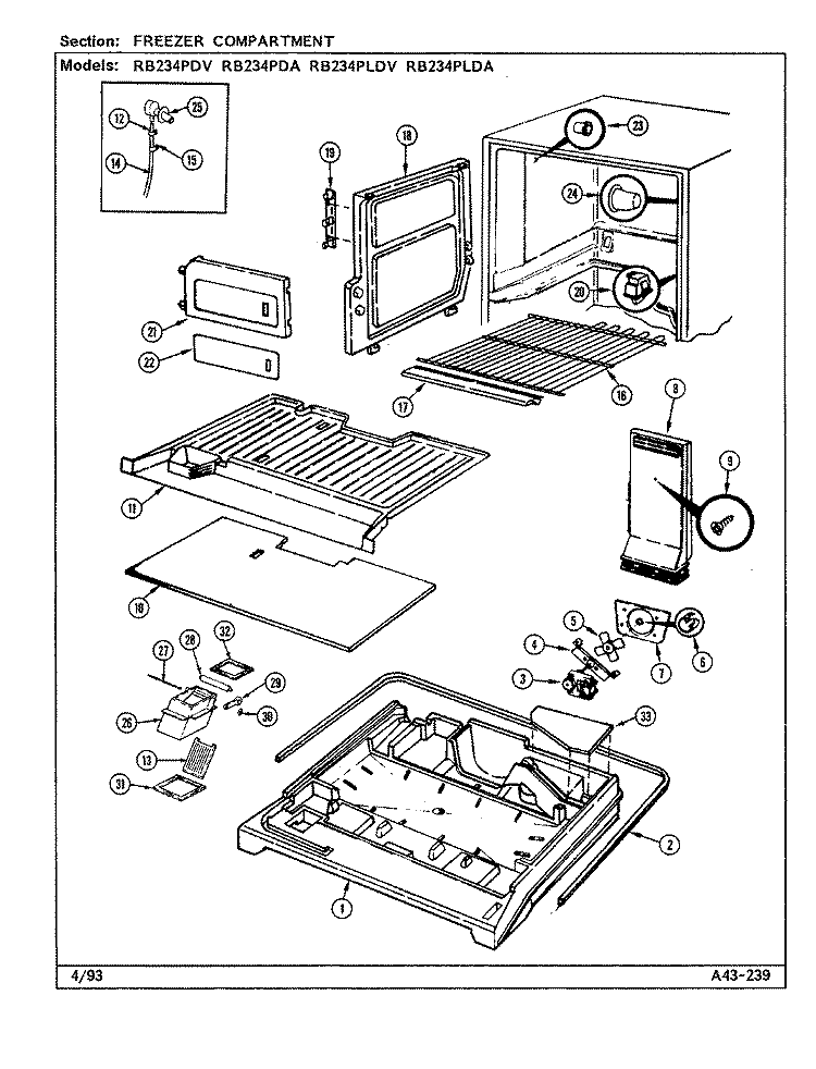 FREEZER COMPARTMENT Diagram and Parts List for RB234PDA DG98A Admiral Refrigerator