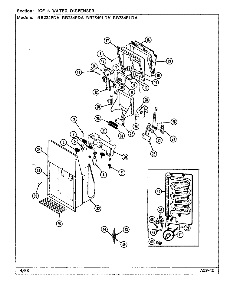 ICE & WATER DISPENSER Diagram and Parts List for RB234PDA DG98A Admiral Refrigerator