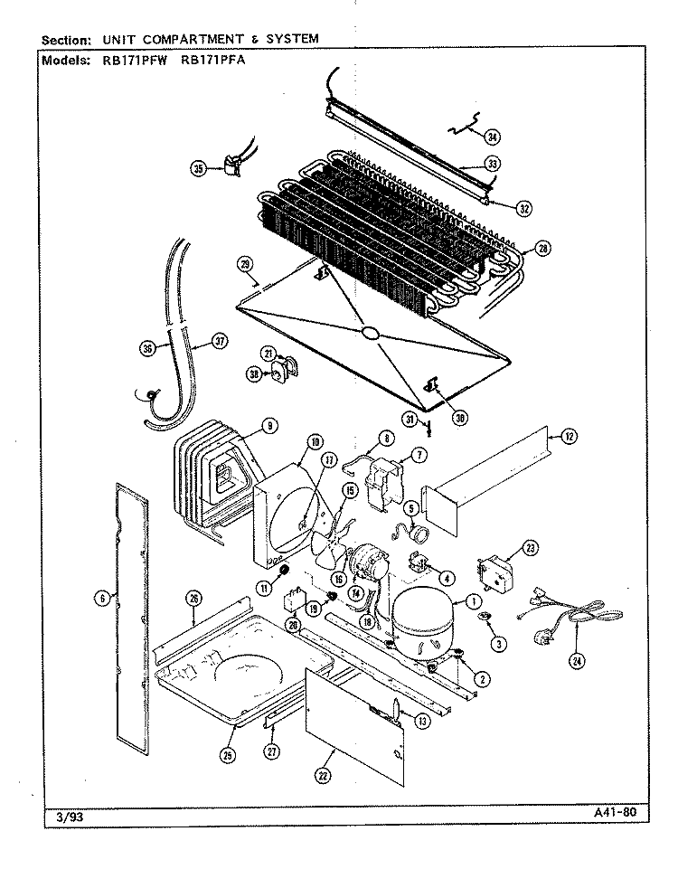 FRESH FOOD COMPARTMENT Diagram and Parts List for RB171PFA DG29C Magic Chef Refrigerator
