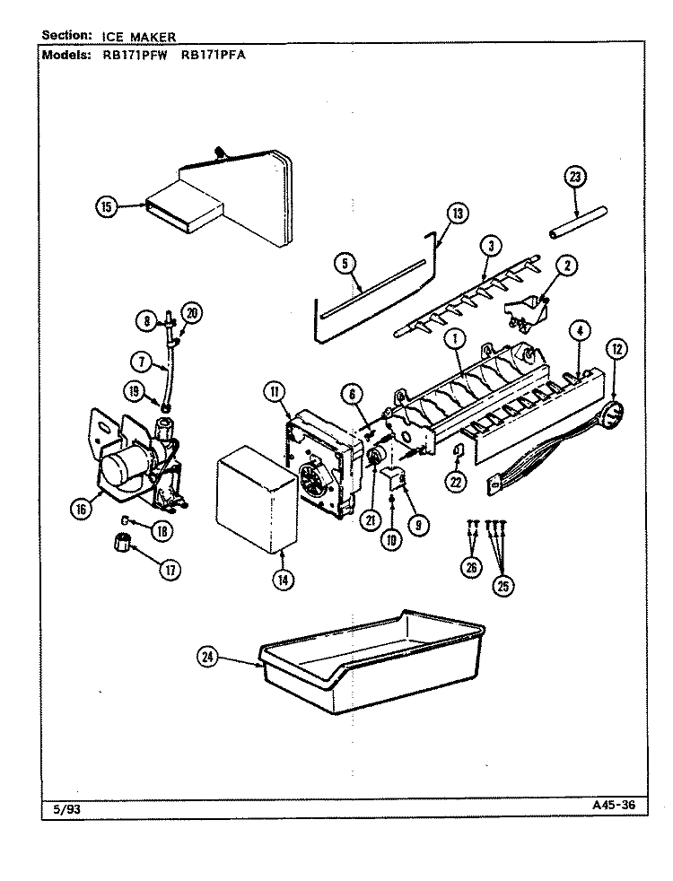 ICE MAKER Diagram and Parts List for RB171PFA DG29C Magic Chef Refrigerator