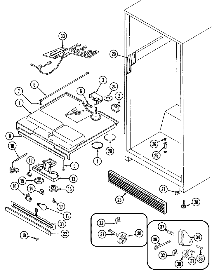 FRESH FOOD COMPARTMENT Diagram and Parts List for GT19X93V  Admiral Refrigerator