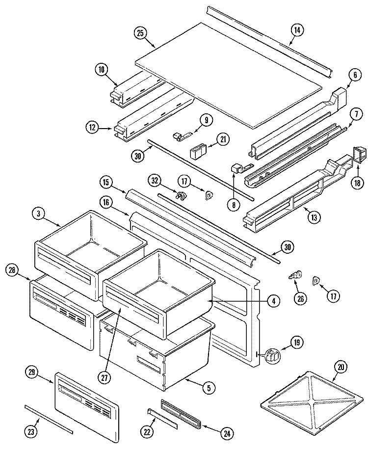 CHEST OF DRAWERS Diagram and Parts List for GT19X93V  Admiral Refrigerator
