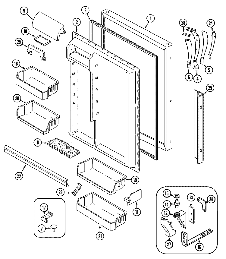 FRESH FOOD DOOR Diagram and Parts List for GT21X93A DF84A Admiral Refrigerator