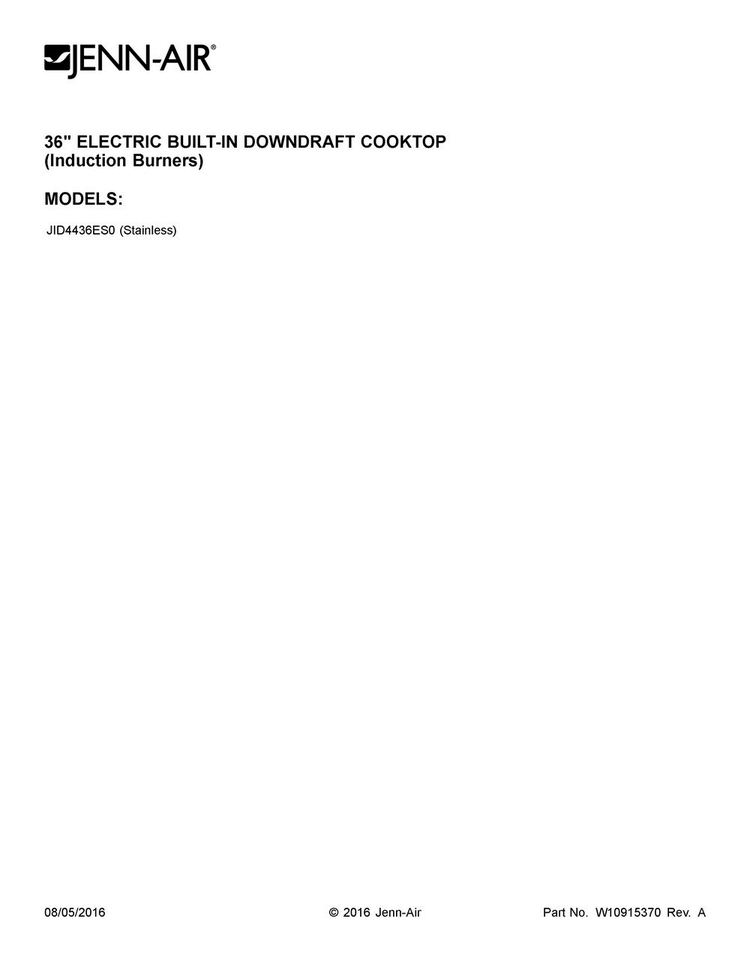 Cover Sheet Diagram and Parts List for JID4436ES0  Jenn-Air Cooktop