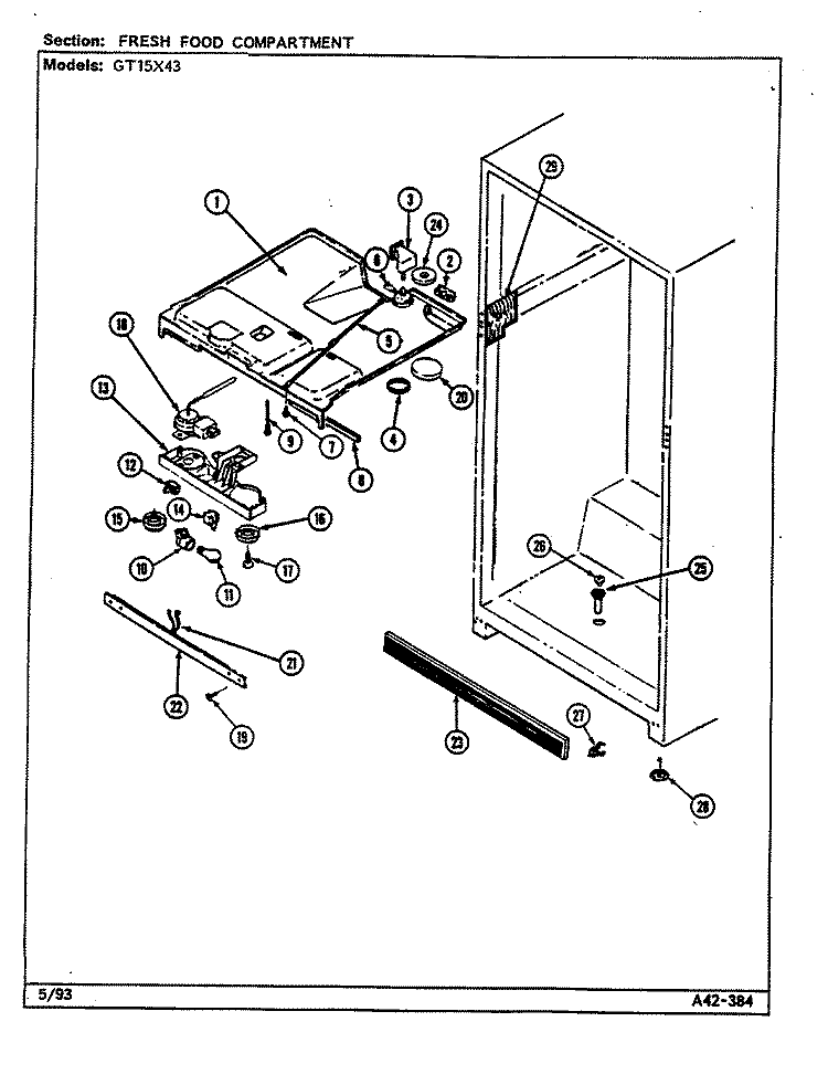FRESH FOOD COMPARTMENT Diagram and Parts List for GT15X43 DF02A Admiral Refrigerator
