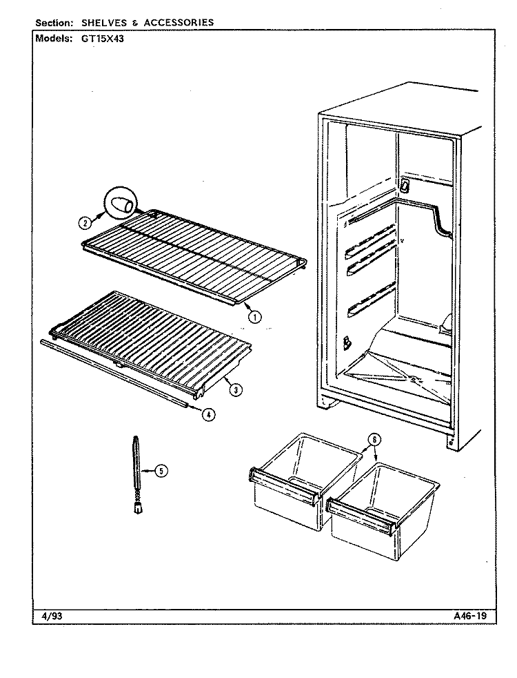 SHELVES & ACCESSORIES Diagram and Parts List for GT15X43 DF02A Admiral Refrigerator