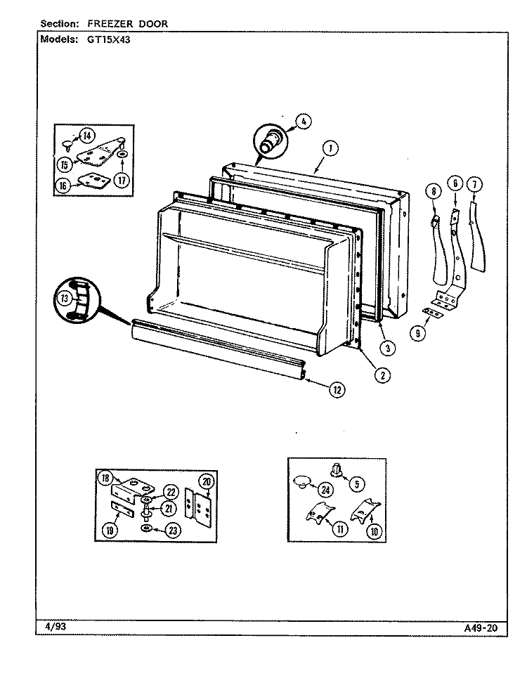 FREEZER DOOR Diagram and Parts List for GT15X43 DF02A Admiral Refrigerator