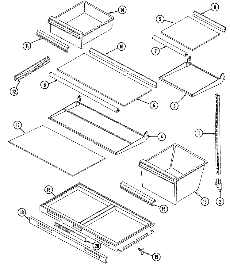 SHELVES & ACCESSORIES Diagram and Parts List for GT19B7N3EV  Maytag Refrigerator
