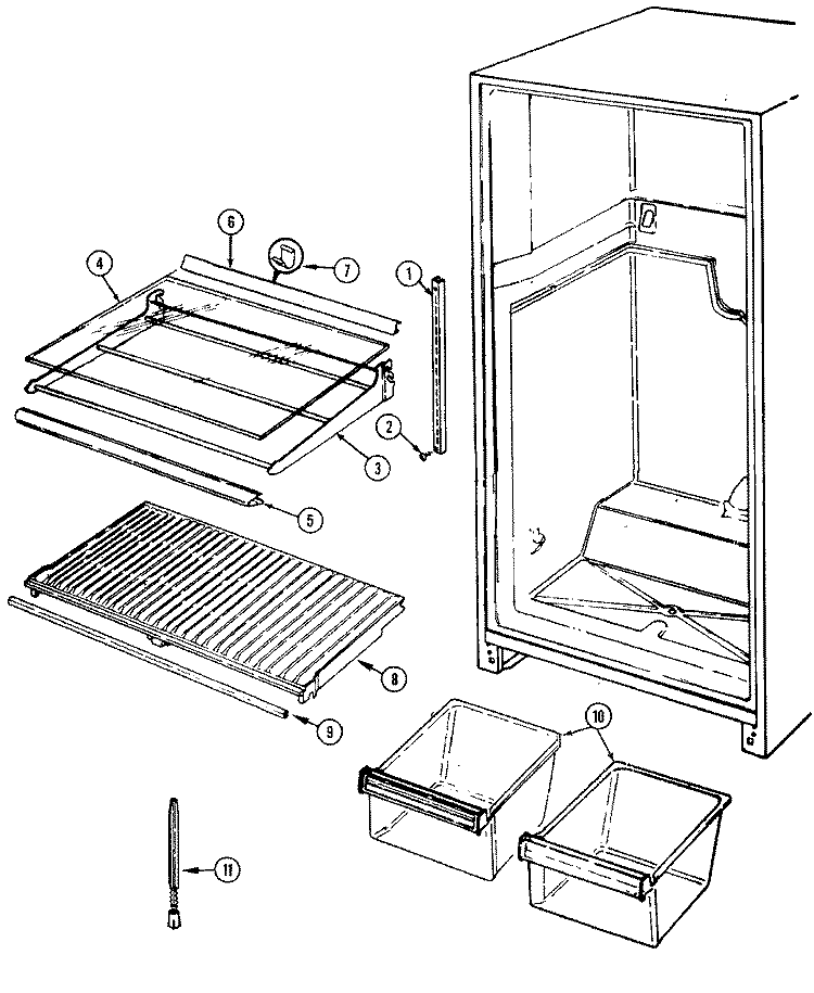 SHELVES & ACCESSORIES Diagram and Parts List for RB153PV DD01A Magic Chef Refrigerator