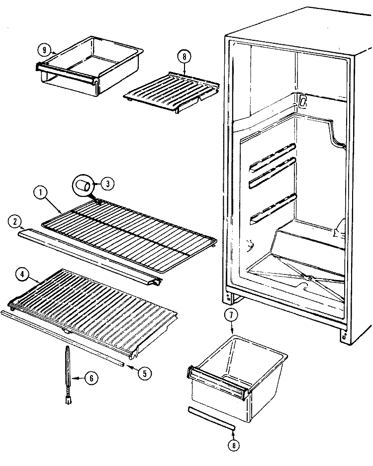 SHELVES & ACCESSORIES Diagram and Parts List for GT19X4XA DF67A Admiral Refrigerator