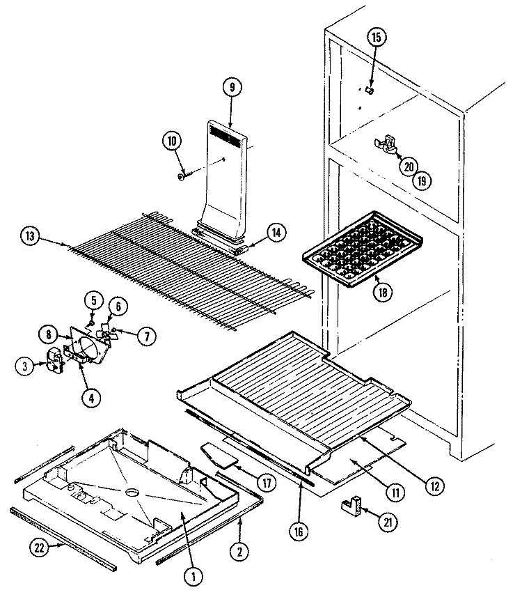 FREEZER COMPARTMENT Diagram and Parts List for GT19X4XA DF67A Admiral Refrigerator