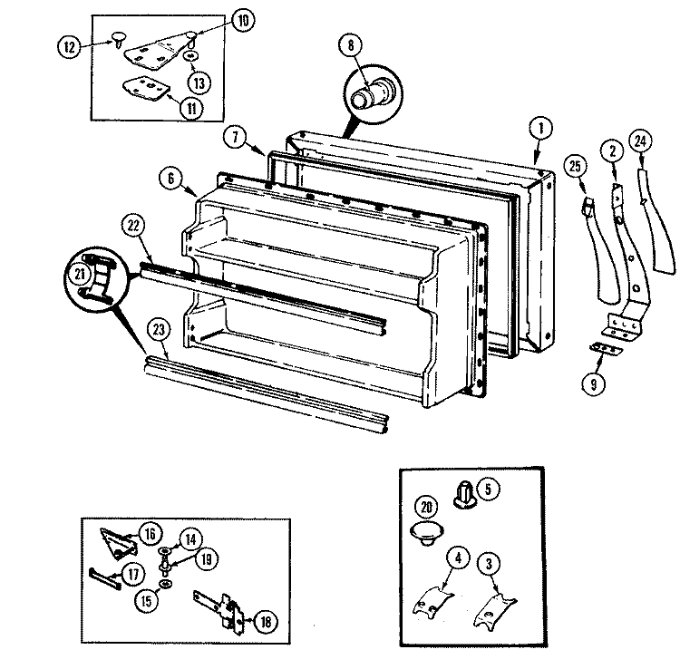 FREEZER DOOR Diagram and Parts List for GT19X4XA DF67A Admiral Refrigerator