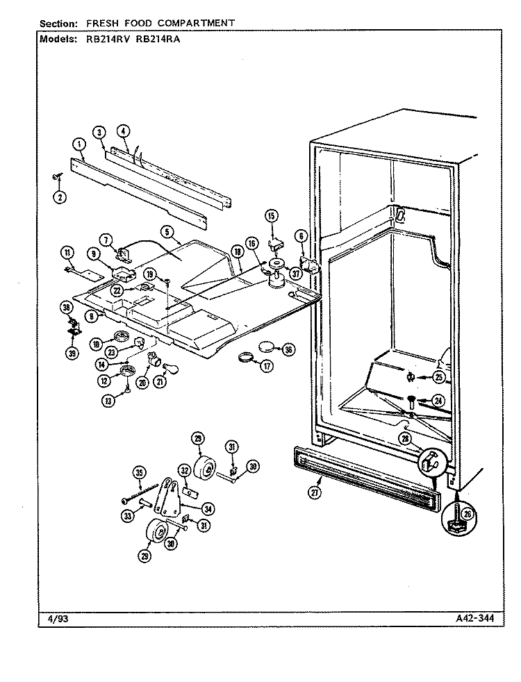 FRESH FOOD COMPARTMENT Diagram and Parts List for RB214RA DG74A Magic Chef Refrigerator