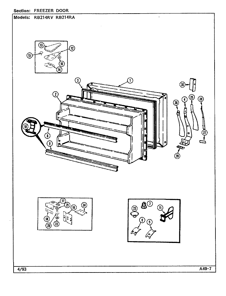 FREEZER DOOR Diagram and Parts List for RB214RA DG74A Magic Chef Refrigerator
