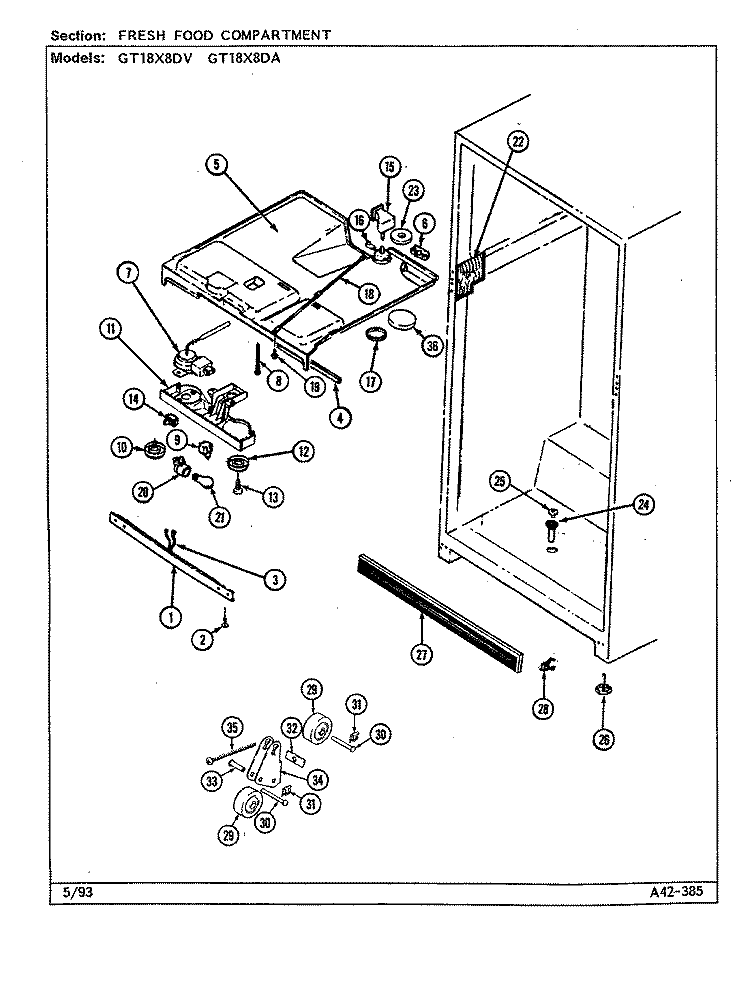 FRESH FOOD COMPARTMENT Diagram and Parts List for GT18X8DA DC45A Admiral Refrigerator