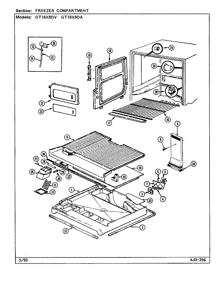 FREEZER COMPARTMENT Diagram and Parts List for GT18X8DA DC45A Admiral Refrigerator