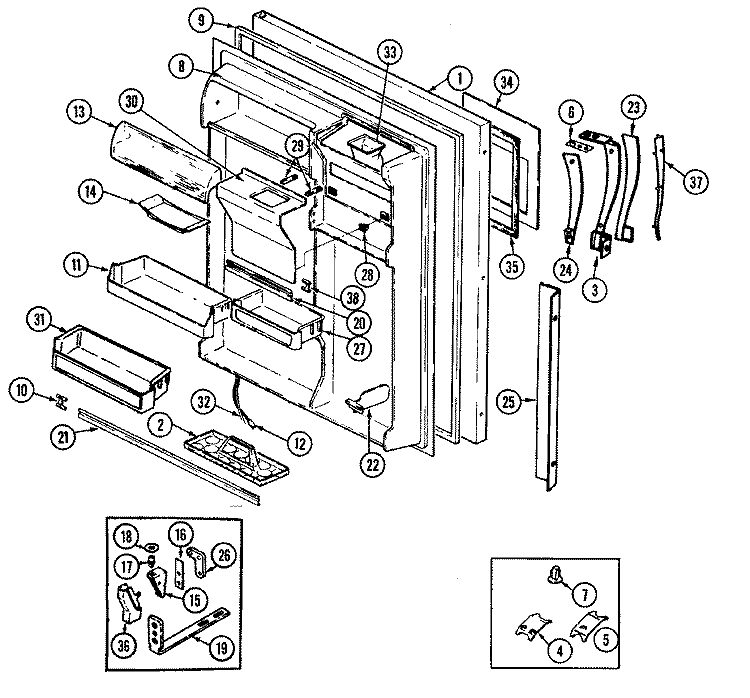 FRESH FOOD DOOR Diagram and Parts List for GT18X8DA DC45A Admiral Refrigerator