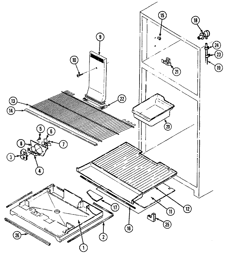 FREEZER COMPARTMENT Diagram and Parts List for RB214RFA DG80A Magic Chef Refrigerator