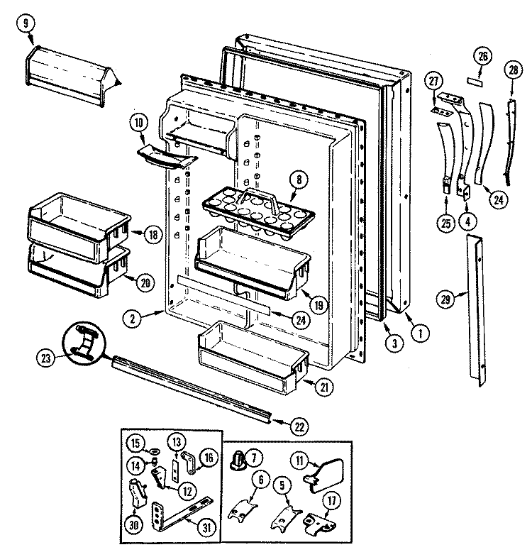 FRESH FOOD DOOR Diagram and Parts List for RB214RFA DG80A Magic Chef Refrigerator