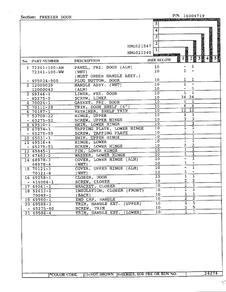 Freezer Door Page 2 Diagram and Parts List for 52154  Admiral Refrigerator